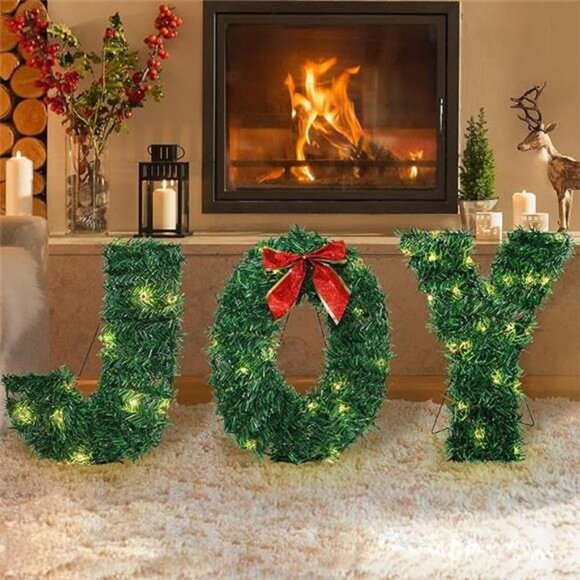 3 Piece Outdoor Joy Christmas Decor, Lighted Joy Signs Yard...